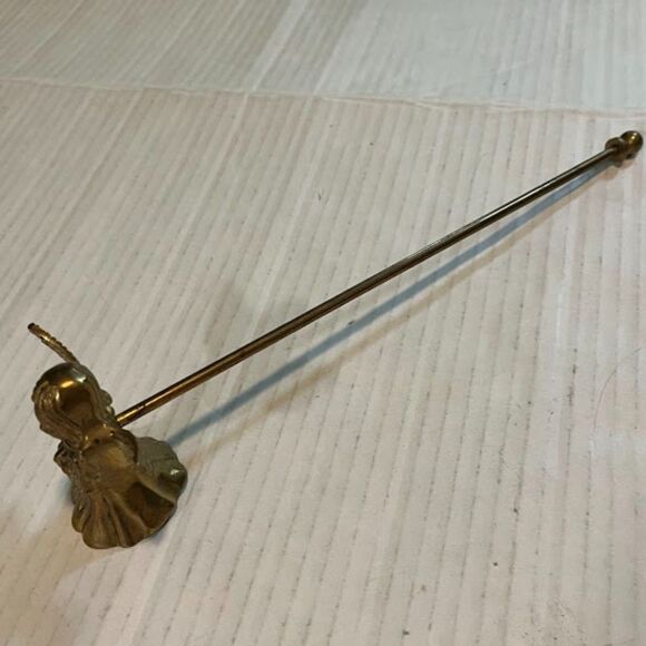 Brass Angel Candle Snuffer Gold Tone Lyre Harp Winged Cherub Vintage Decor - Picture 4 of 6